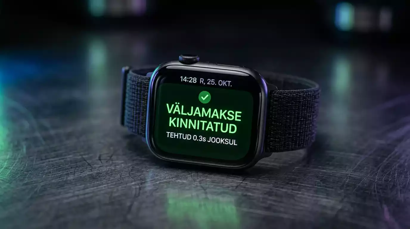 Digitaalne käekell taimeri kuvaga tumedal harjatud metallpinnal